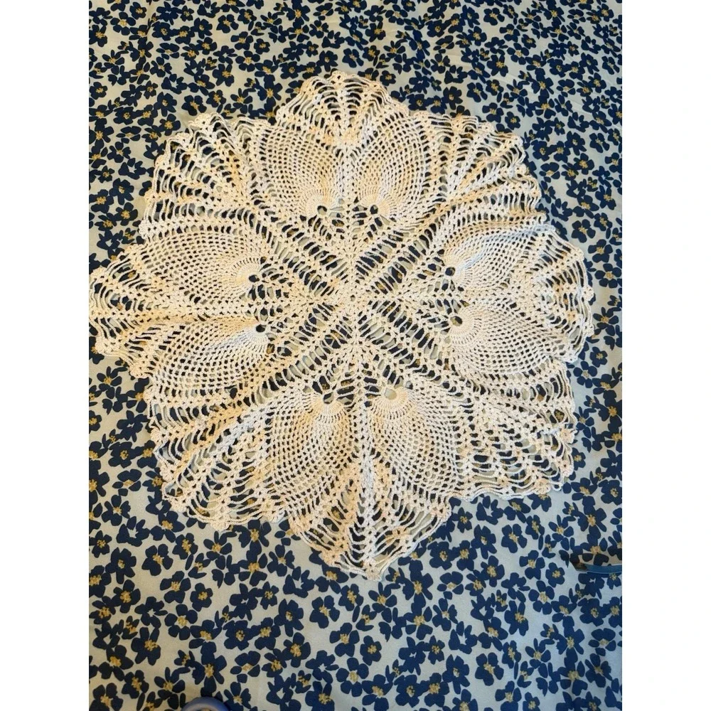 Vintage Hand Crocheted Doily Lot of 7 White & Purple‎ Lace Table Runners Mats